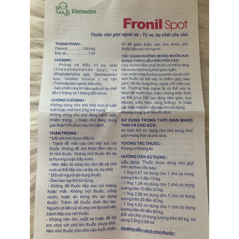 Fronil Spot - Ve, bọ chét, rận trên chó, mèo