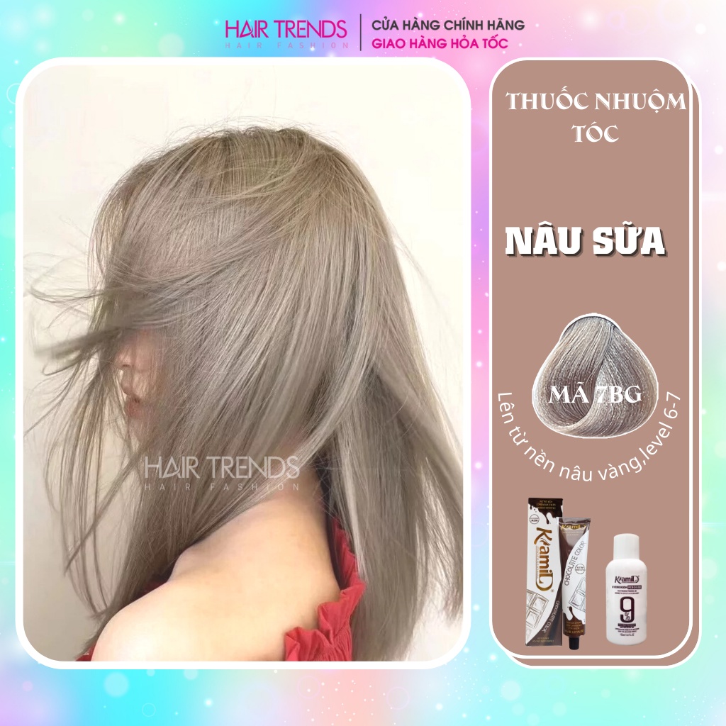 Thuốc nhuộm tóc màu NÂU SỮA không cần tẩy tóc-thuốc nhuộm collagen KAMI hairtrends [7BG]