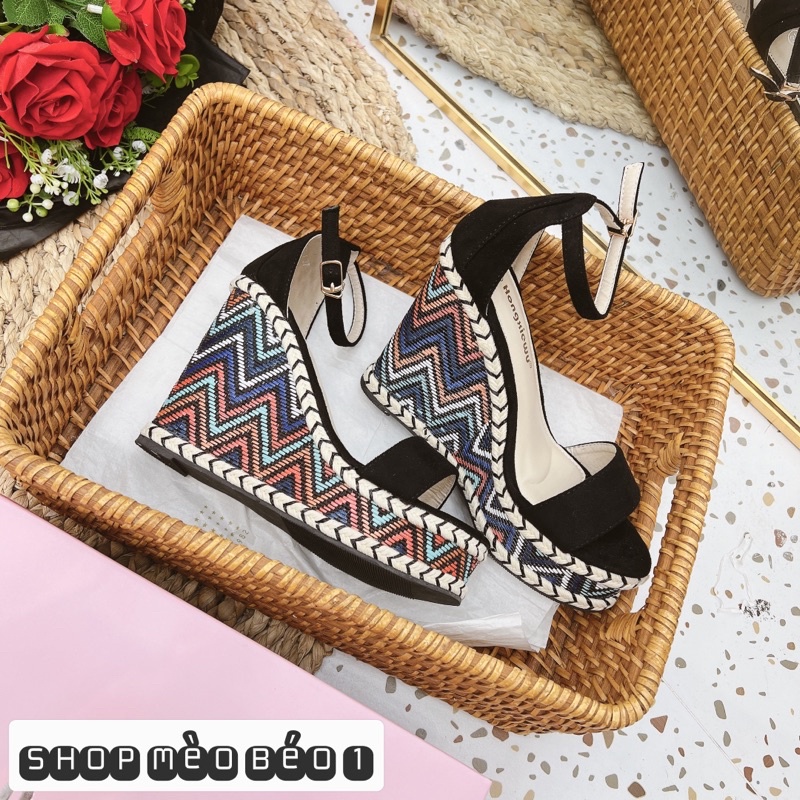 Sandal quai ngang đế xuồng thổ cẩm fullbox