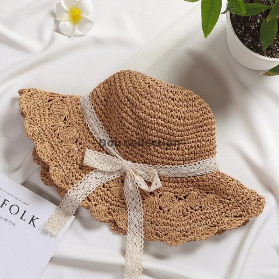 [NowShip2h] Nón Cói (Mũ Cói) Mềm Vành Rộng Phối Dây Ren Nơ Đi Biển Thời Trang Hàn Quốc - Mã NC013