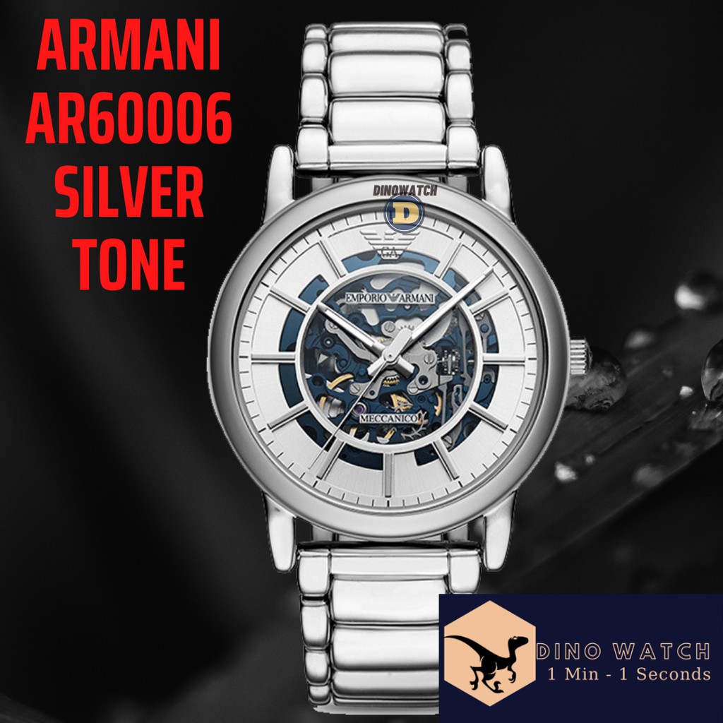 ĐỒNG HỒ NAM ARMANI AR60006 AUTOMATIC , DÂY THÉP, HỞ MẶT , SIZE 43MM , FULLBOX HÃNG