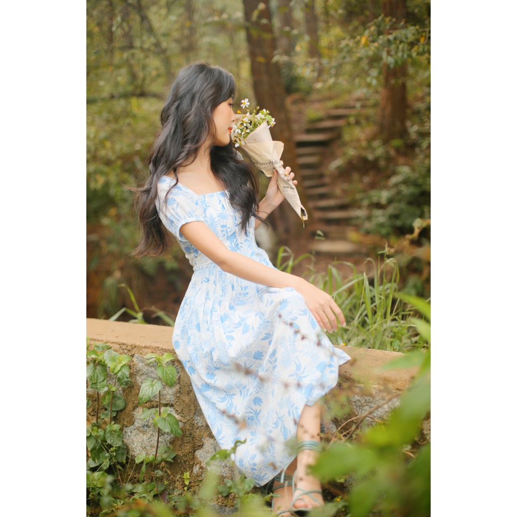 SÒ VINTAGE - MOZA Đầm hoa xếp ly tay phồng | BigBuy360 - bigbuy360.vn