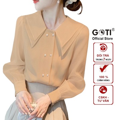 SALE OFF GOTI Áo Sơ Mi Công Sở Nữ Kiểu Hàn Quốc Tay Dài Cổ Sen Cao Cấp Màu Trắng 3A18 3A19
