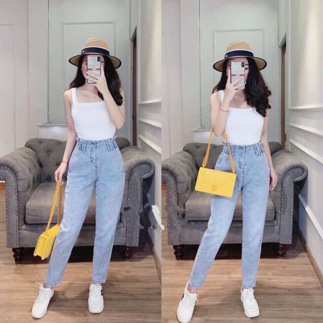 Quần bò eo chun dáng baggy