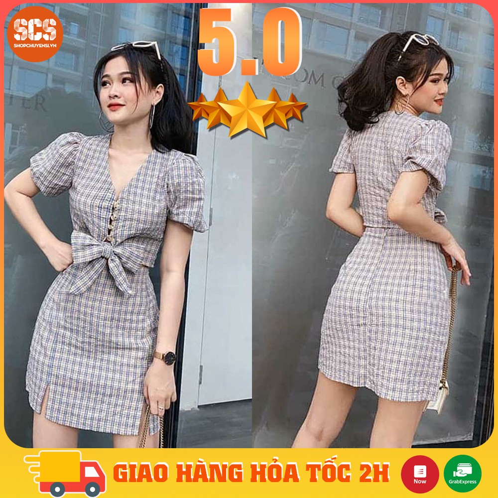Set đầm caro cột nơ xinh ngất ngây | BigBuy360 - bigbuy360.vn