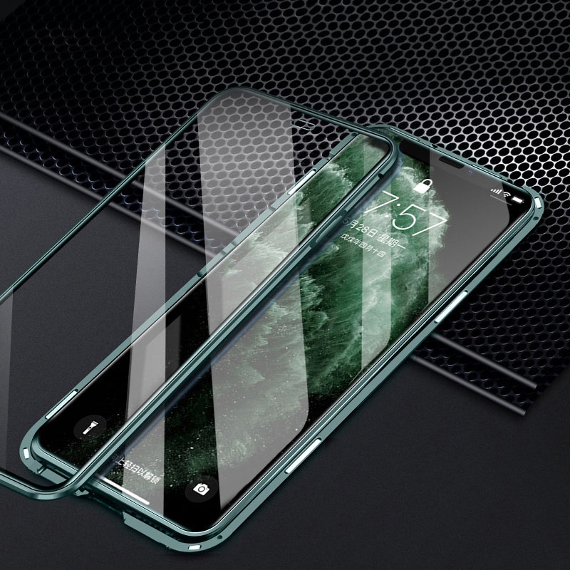 Ốp Điện Thoại Kim Loại Từ Tính Bảo Vệ 360 Độ Cho iPhone 12 13 Mini 11 12 13 14 Pro MAX X XR XS MAX 7 8 6 6S Plus SE 2020