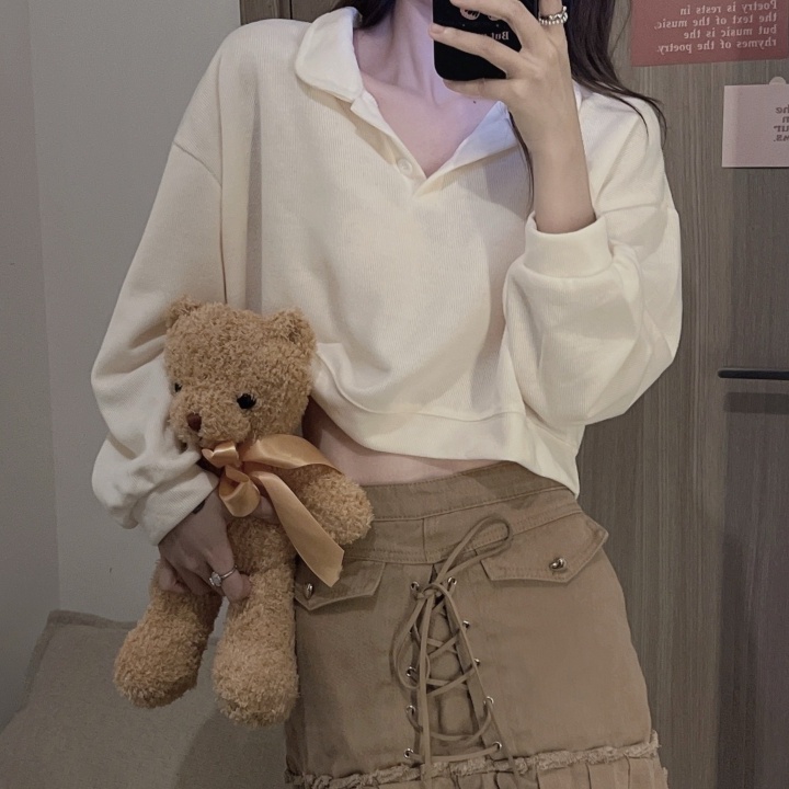 Áo thun polo ZHELIHANGFEI tay dài dáng rộng dễ phối đồ