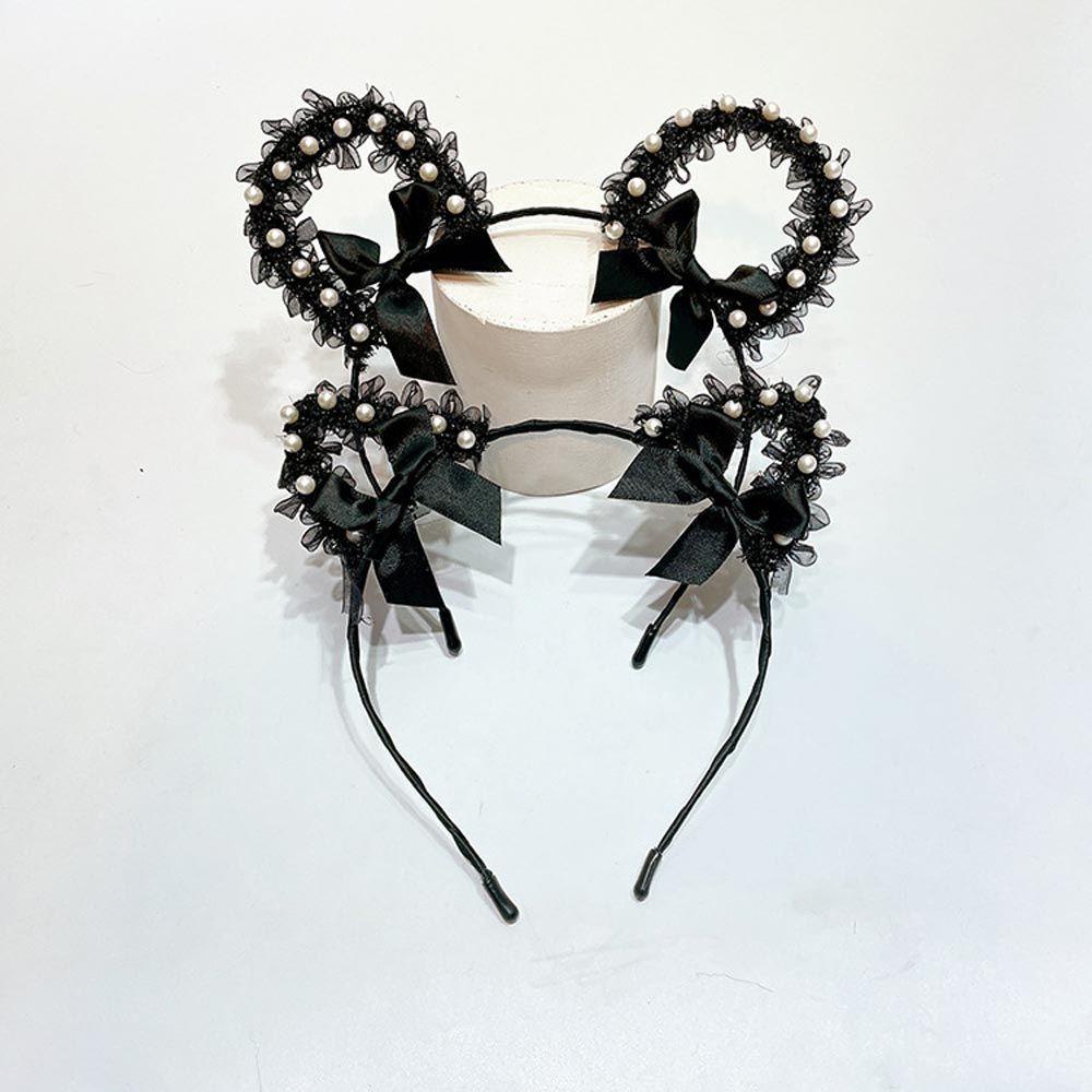 ANEMONE Băng Đô Cài Tóc Tai Mèo Bằng Ren Không Trơn Khí Chất Cổ Điển Cho Nữ