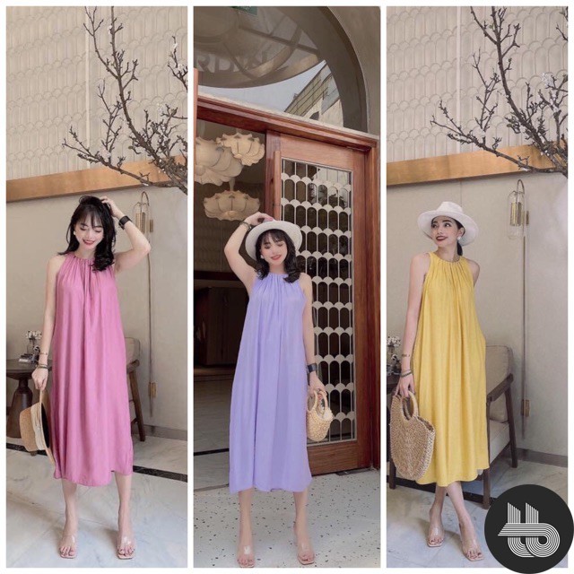 [ Mã FAMAYWA2 giảm 10K đơn 50K] Đầm Dáng Suông Váy Suông Kiểu Maxi Cổ Yếm Chất Đũi Mát | BigBuy360 - bigbuy360.vn