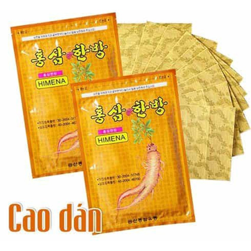 Combo 10 gói cao dán hồng sâm Himena Hàn Quốc (gói=20 miếng), cao dán hồng sâm, miếng dán hồng sâm, PP Sâm Yến Thái An