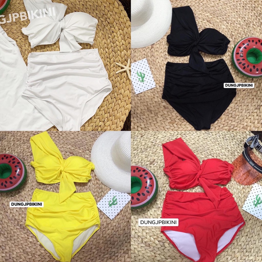 Bikini gọng xoắn ngực phối nơ sang trọng quần nhún lưng cao (nhiều màu) EVA GNLV