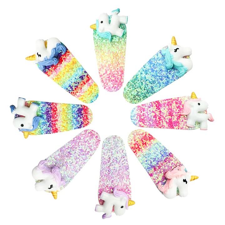 Kẹp tóc công chúa cho bé gái hình unicorn đính sequin lấp lánh BBShine – P066