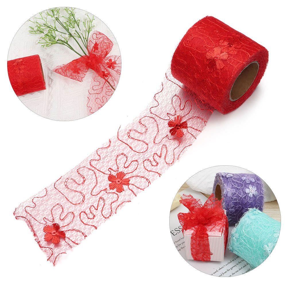 Cuộn Dây Ruy Băng Lưới 6cm 10Yards In Họa Tiết Hoa Làm Đồ Thủ Công Đa Ứng Dụng
