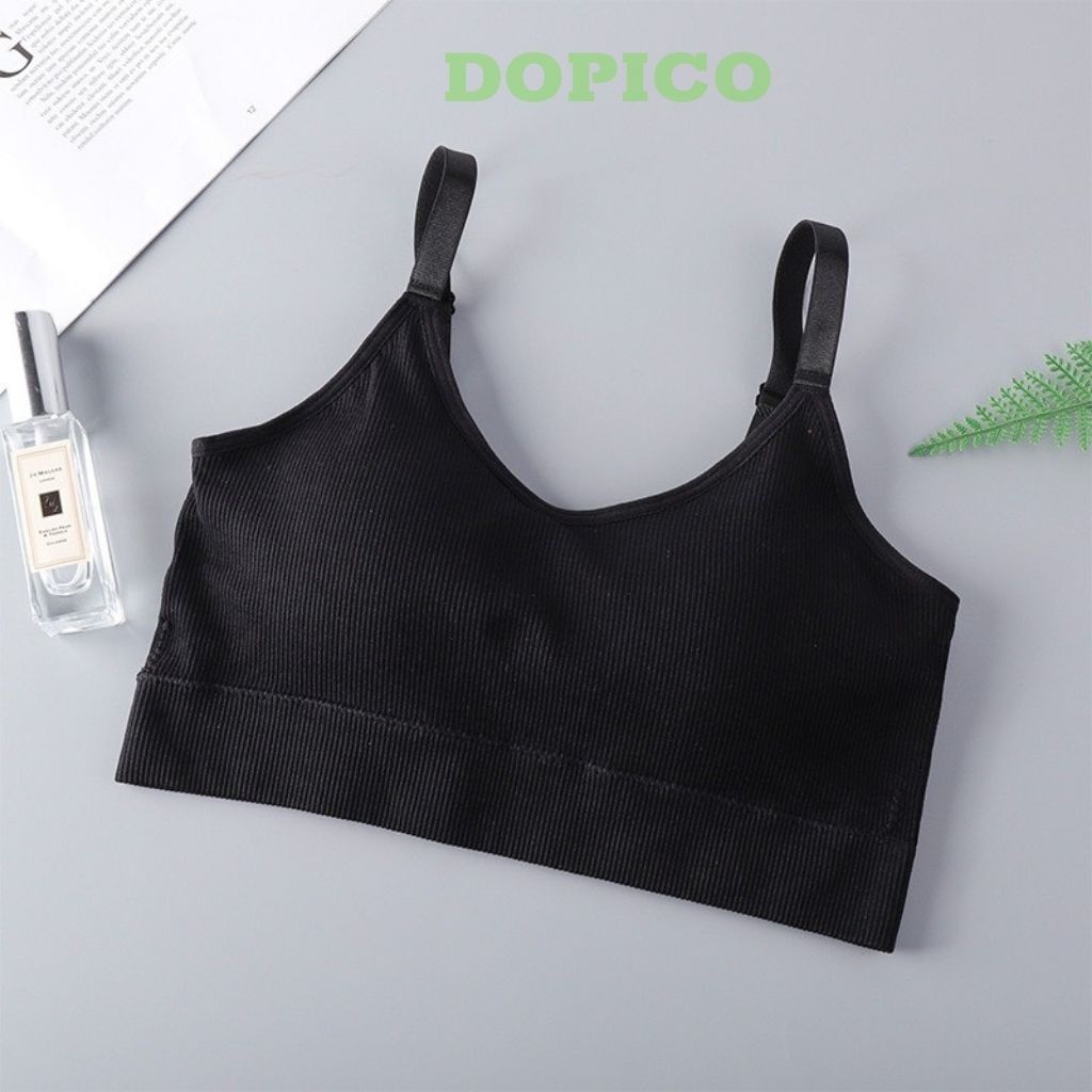Áo bra tập gym thể thao 2 dây nữ gân tăm dày dặn ôm trọn vòng 1 DOPICO B1182