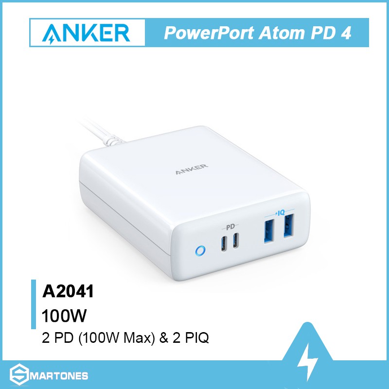 Sạc Anker PowerPort Atom PD 4 công suất 100W (2 PD & 2 PIQ) - A2041 cho điện thoại và laptop