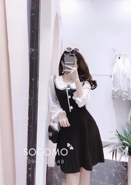 Đầm cổ sen tay phối