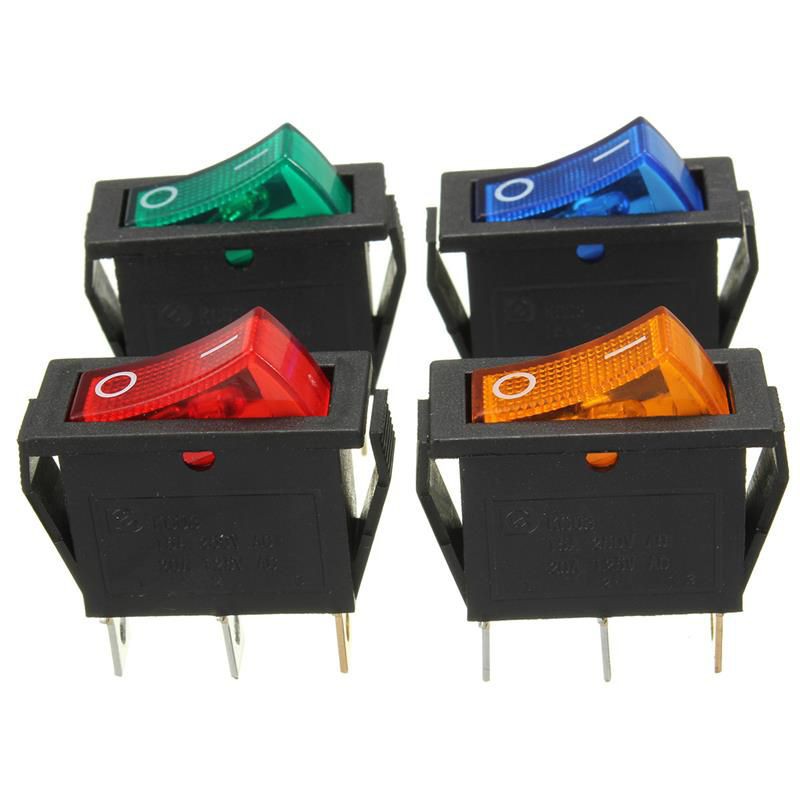 Công tắc bập bênh KCD3 15A dùng trong ổ điện có led báo nguồn