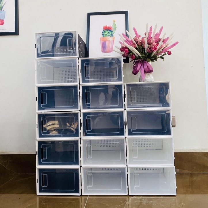 Combo 10 Hộp Đựng Giày Dép Nhựa Cứng Thoáng Khí, Tủ Đựng Giày Lắp Ráp Thông Minh Size Lớn Chịu Lực 6Kg