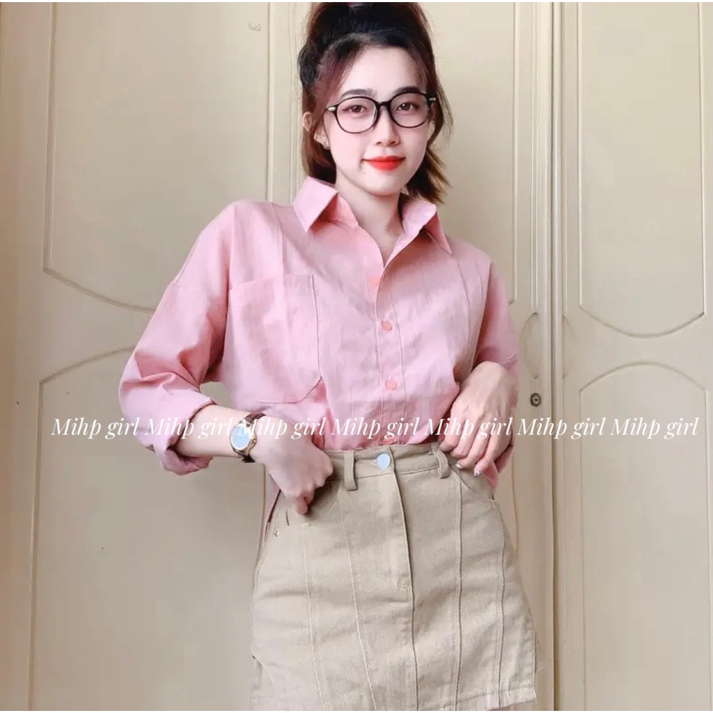 Áo sơ mi oversize vải đũi hàn đẹp