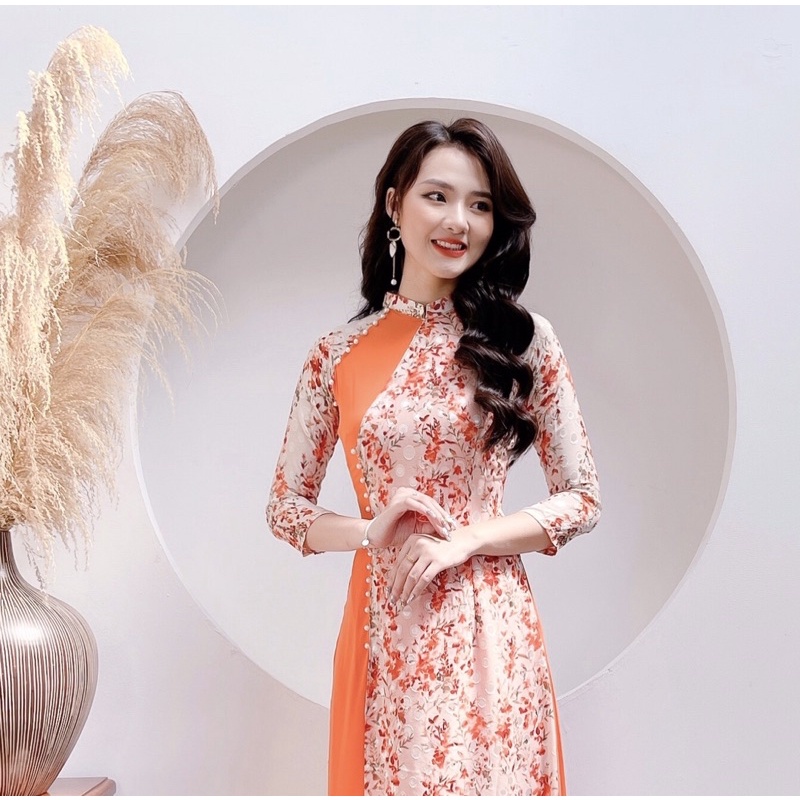 áo dài may sẵn - áo dài truyền thống bốn tà Cam