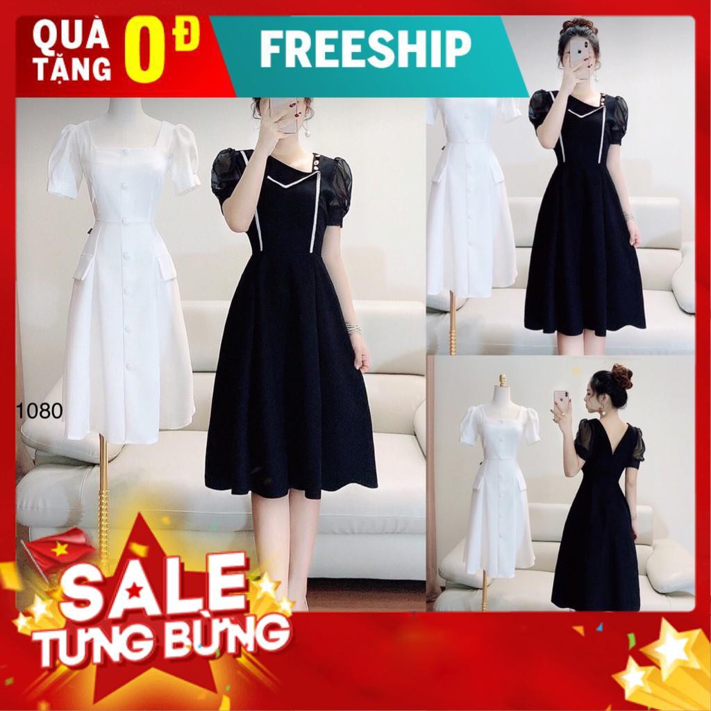 Đầm Xòe Nữ Cổ Tim Sau Tay Phồng Dự Tiệc Qúy Phái .
