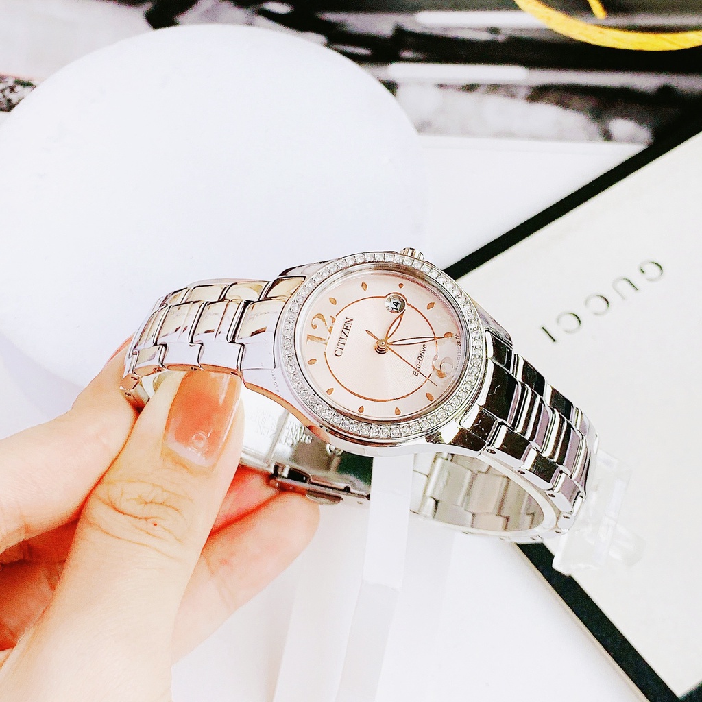 Đồng hồ nữ dây thép Citizen Silhouette Pink Diamond FE1140 86X