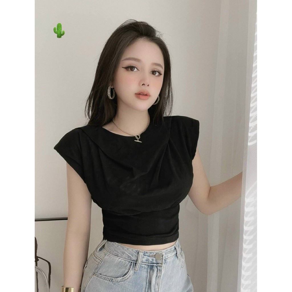 Áo croptop bo eo tay cánh dơi chất vải borip co giãn tốt Cam Kết Hàng Y Hình ( size từ 40-52kg)