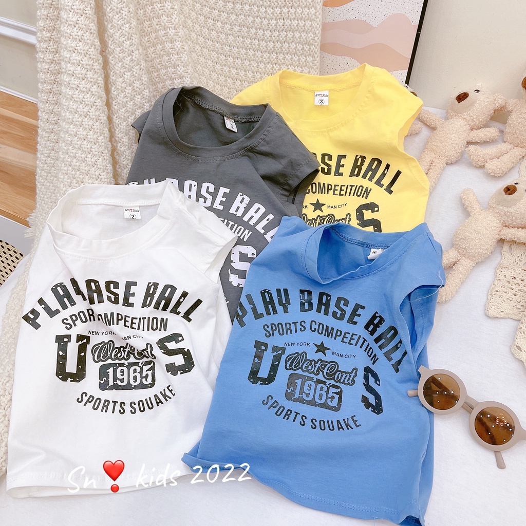 Bộ ba lỗ bé trai có size đại, bộ quần áo mùa hè chất cotton họa tiết Play Base Ball mềm mát cho bé size 20-35kg