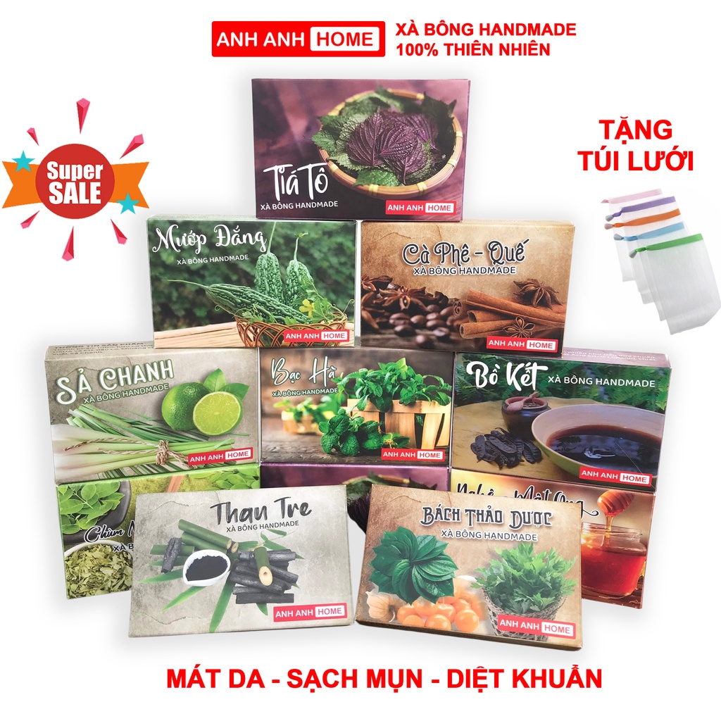 Xà bông ORGANIC Bách thảo dược AnhAnhHome - Dưỡng Trắng Da, ngừa mụn lưng, Se Khít Lỗ Chân Lông