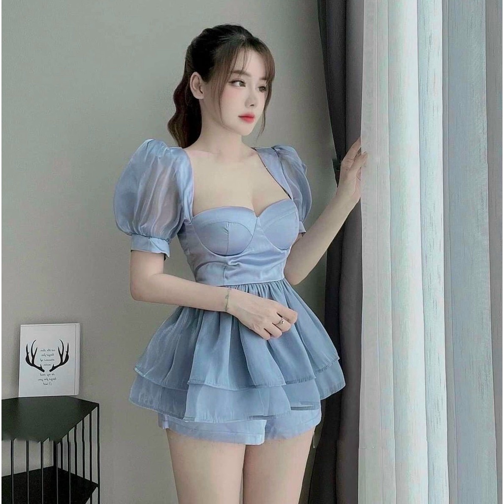 [HCM] Sét Bộ Áo Xòe 2 Lớp Bèo Lai Tay Phồng Thời Trang Nữ Sam Closet Free Size 40-55kg