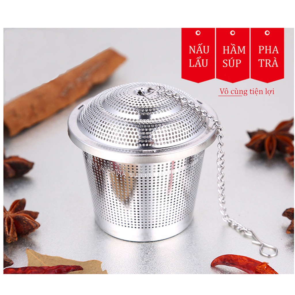 Túi lọc trà Inox 304 cao cấp SSGP - Hũ lọc bã gia vị, pha trà tiện dụng có dây treo