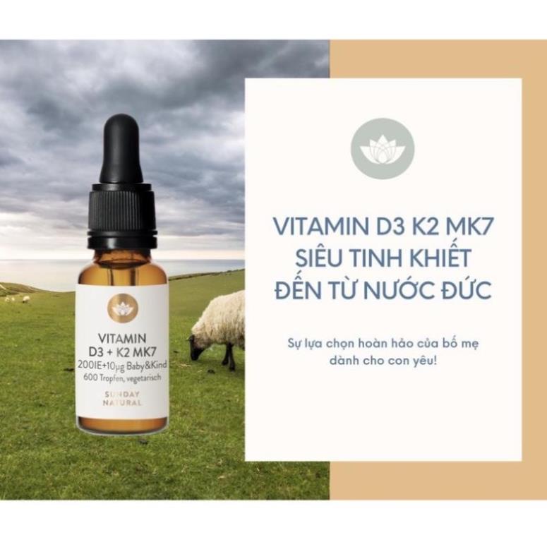 Vitamin D3 K2 Mk7 Sunday Natural 20ml Đức, Bổ Sung Cho Trẻ Từ Sơ Sinh Đến 4 Tuổi, Tăng Hấp Thụ Canxi Chiều cao