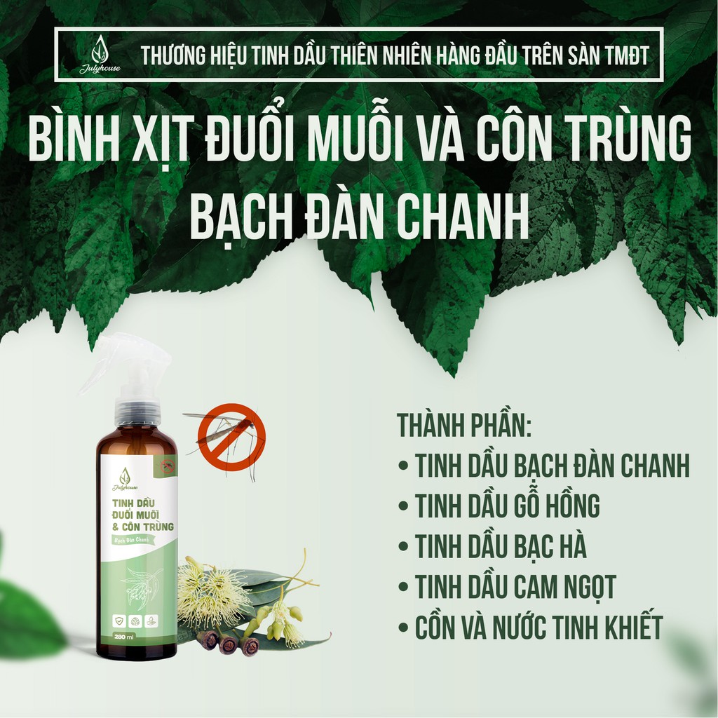 [HÀNG MỚI] Bình xịt Phòng tinh dầu Hương Bạch Đàn Chanh 280ml JULYHOUSE công dụng khử mùi đuổi muỗi côn trùng hiệu quả