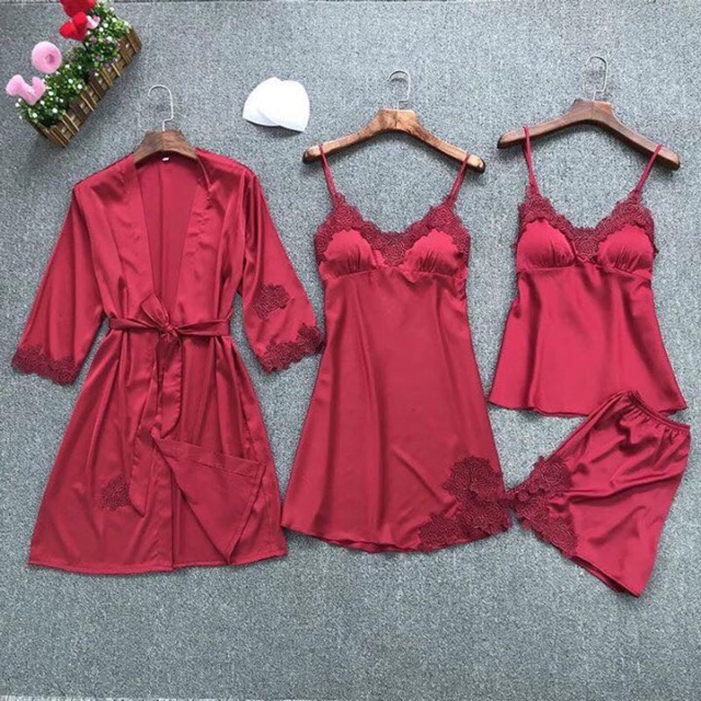 Set bộ ngủ lụa 4 món HÀNG CÓ SẴN