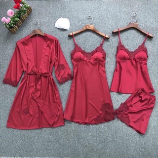 Set bộ ngủ lụa 4 món HÀNG CÓ SẴN ( kèm video tự quay )