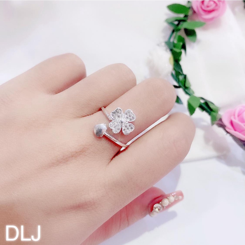 Nhẫn cỏ 4 lá may mắn bạc ta