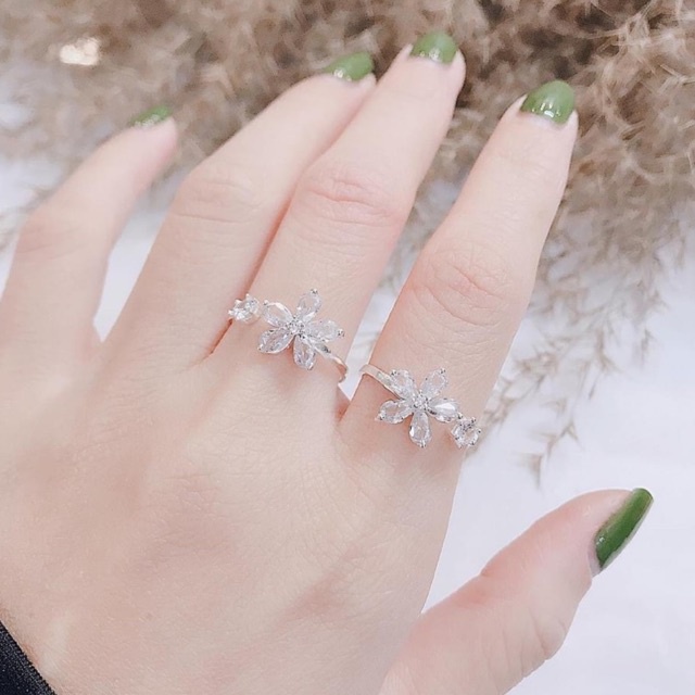 Nhẫn Bạc Hoa đá cho nữ. Hoa 5 cánh Freesize nhẹ nhàng lấp lánh Xinh đẹp cuốn hút Mainomi Shop Bạc Xinh