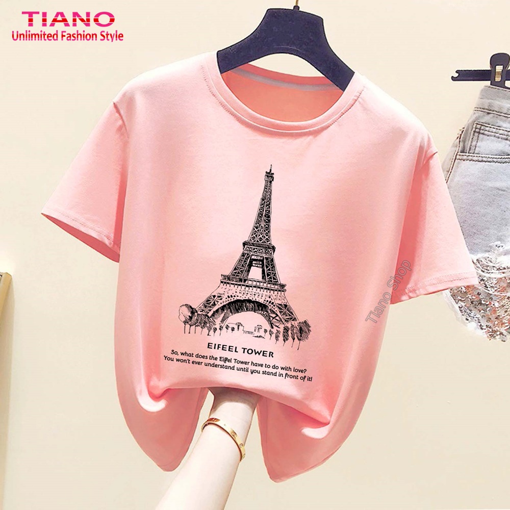 Áo Thun Nữ In Hình Tháp Paris Nhỏ Dễ Thương AT-373 (12 Màu)