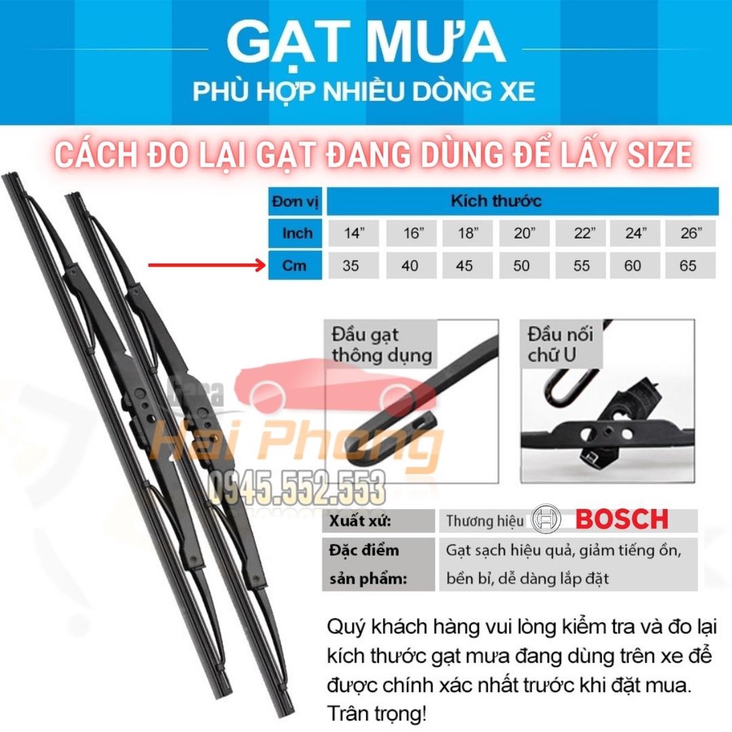 Gạt Mưa Ô Tô Bosch Advantage loại thân cứng xương sắt ( lẻ 1 cái)