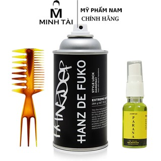 Gôm xịt tóc Hanz De Fuko Style Lock Hair Spray + Pre-styling Azenman Parana 20ml + Lược Tạo Kiểu