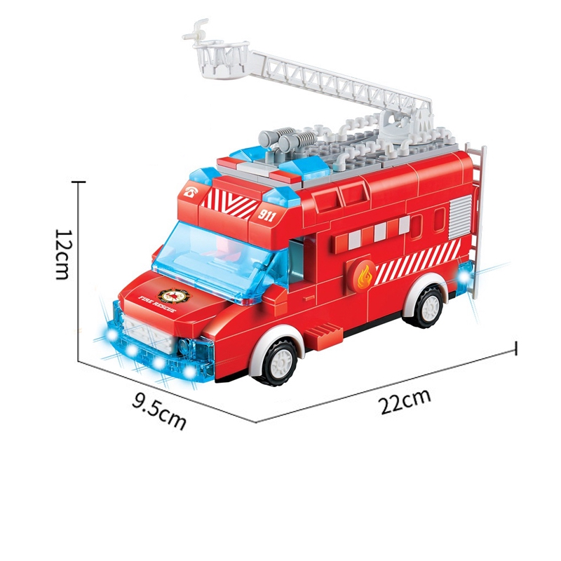 đồ chơi lắp ráp mô hình xe cứu hỏa, xe cảnh sát chạy tự động bằng pin có đèn pha và kèn