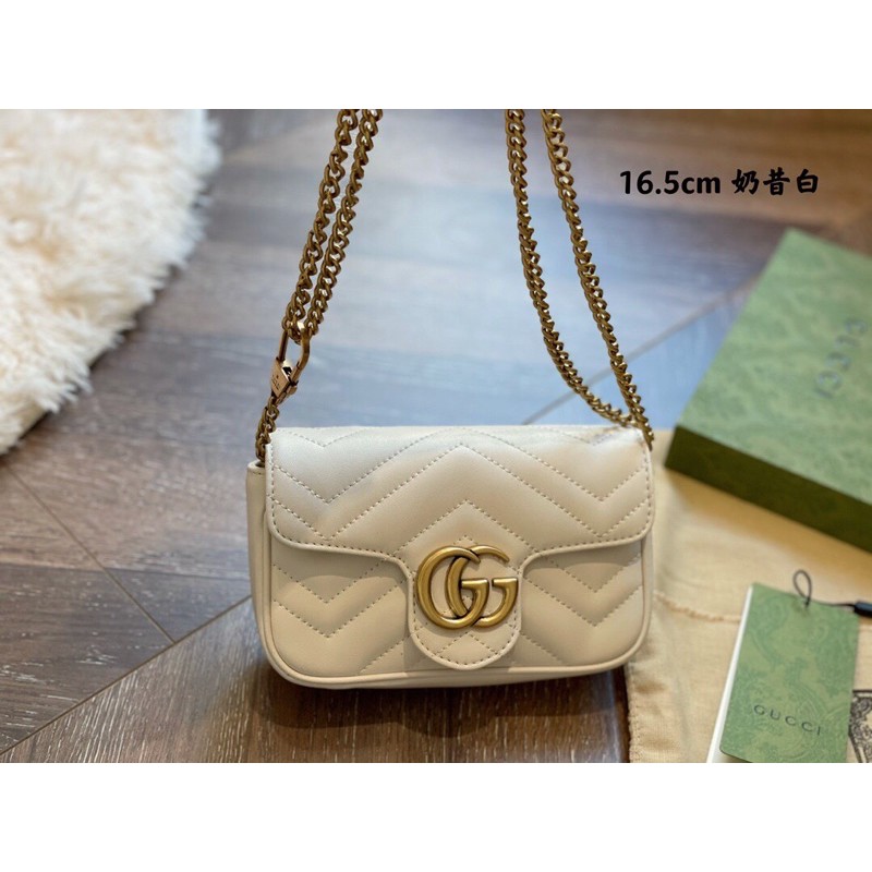 Túi đeo chéo Gucci GC màu trắng size mini siêu xinh dây xích dày dặn da mềm cao cấp