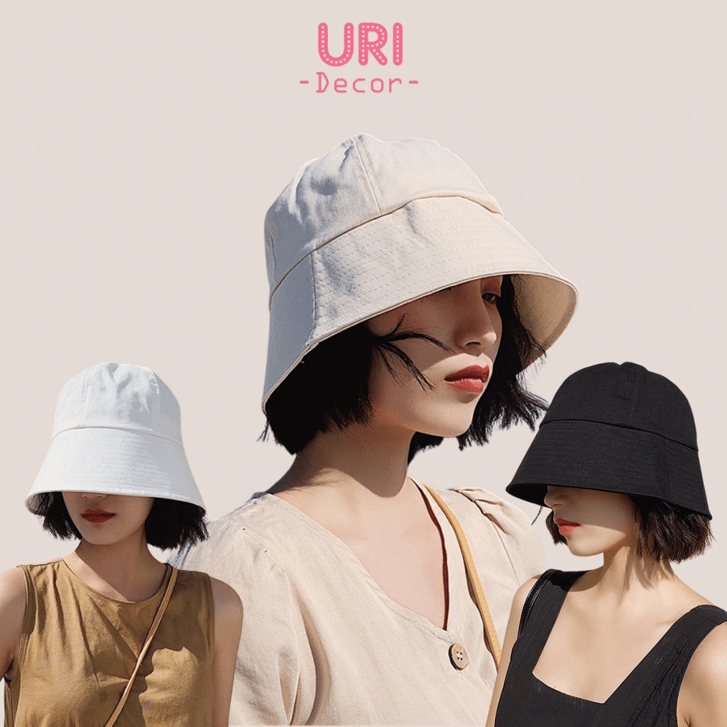 Mũ bucket ulzzang, nón tai bèo vải trơn màu vành cụp unisex Uri Decor