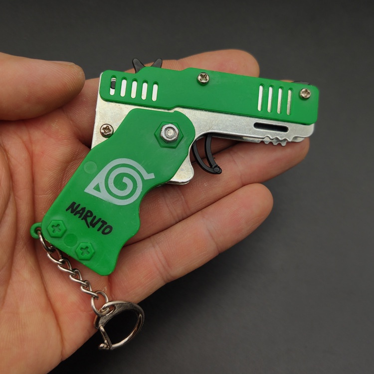 Súng Bắn Dây Thun Móc Chìa Khoá Dạng Đồ Chơi Gấp Gọn Tặng Kèm Dây Thun