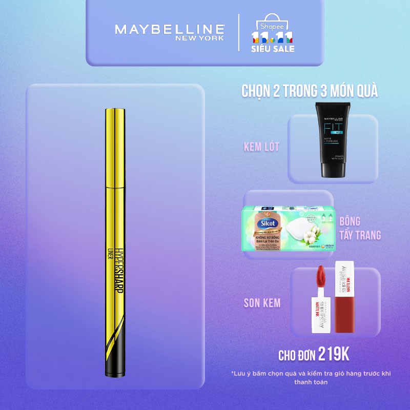 Bút kẻ mắt nước siêu sắc mảnh không lem không trôi Maybelline New York HyperSharp Liner Đen 0.5g