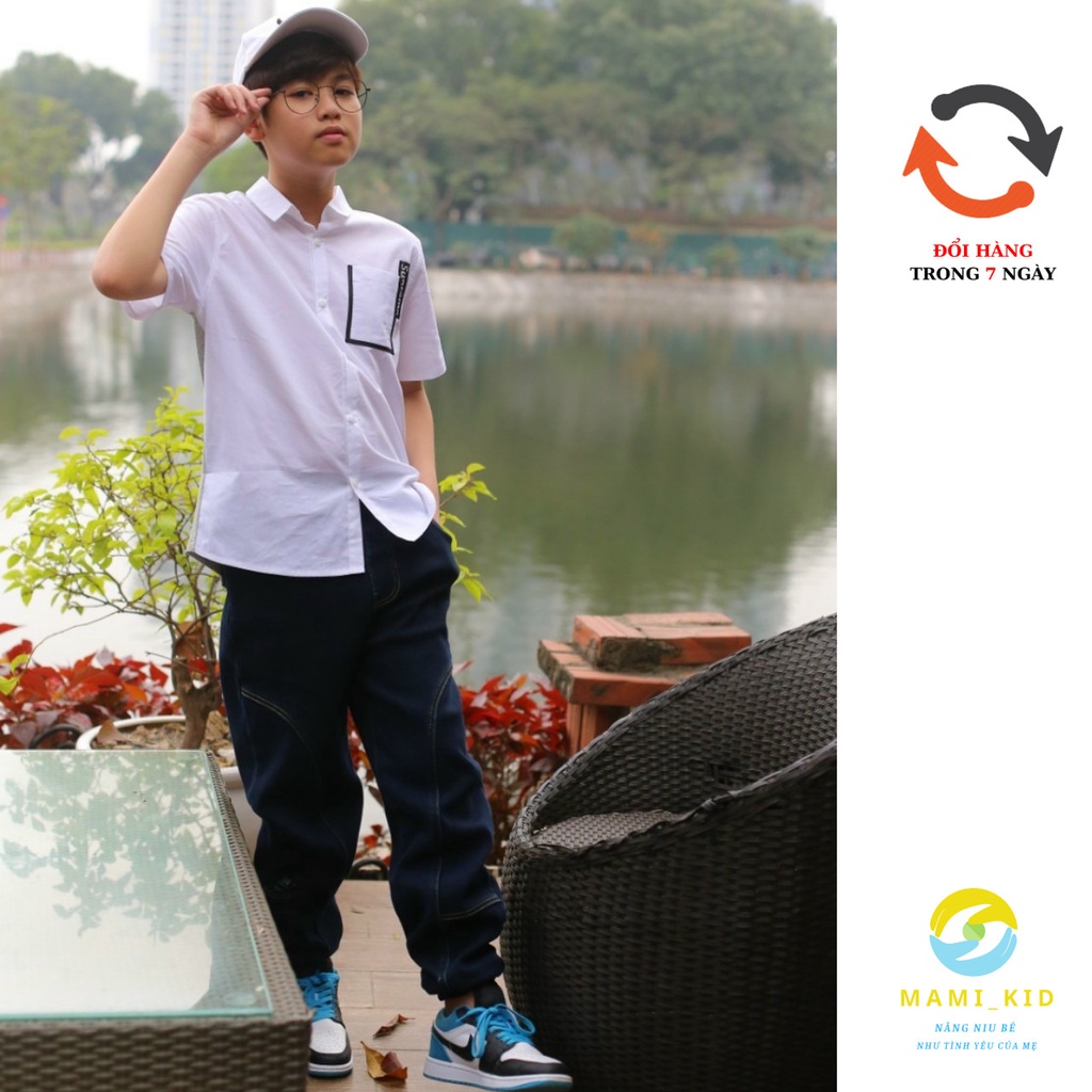 Áo Sơ Mi Cho Bé Mầu Trắng Size Đại Đi Học 20-50kg , sành điệu , Shop Mamikid