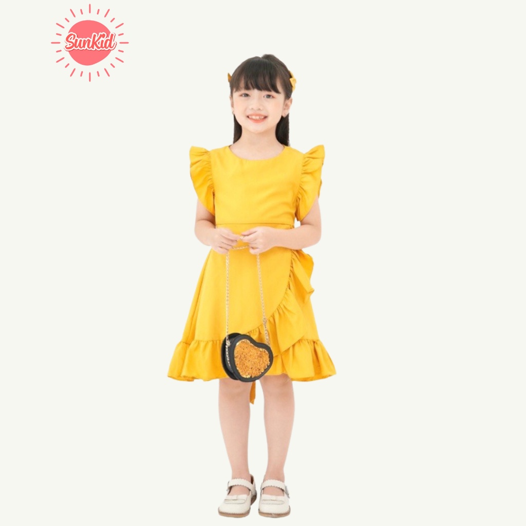Váy đầm bé gái Sunkid SN4 màu vàng tay áo cánh tiên dịu dàng vải trượt nhật cao cấp size trẻ em 4-12 tuổi