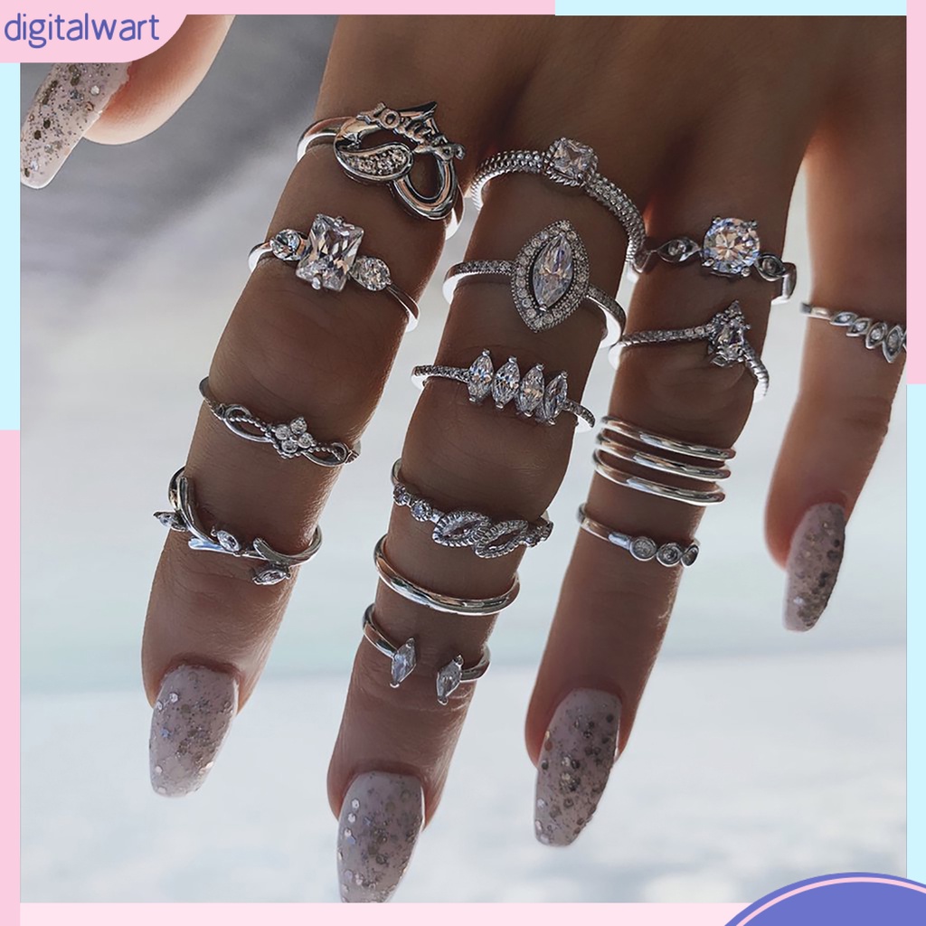 Set 15 Nhẫn Hợp Kim Đính Đá Phong Cách Bohemian Thời Trang Cho Nữ