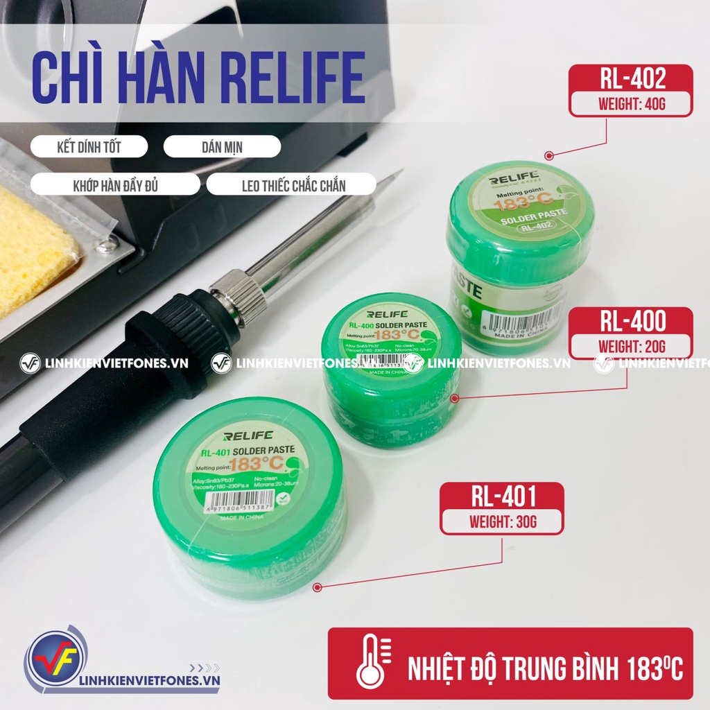 Chì bột hàn, Chì hàn xi lanh Relife, Dây hút chì Gootwick,