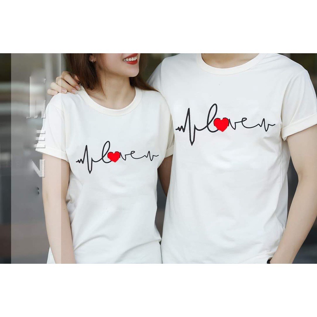 Áo đôi nam nữ, áo thun cặp in hình nhịp tim dễ thương chất cotton thoáng mát